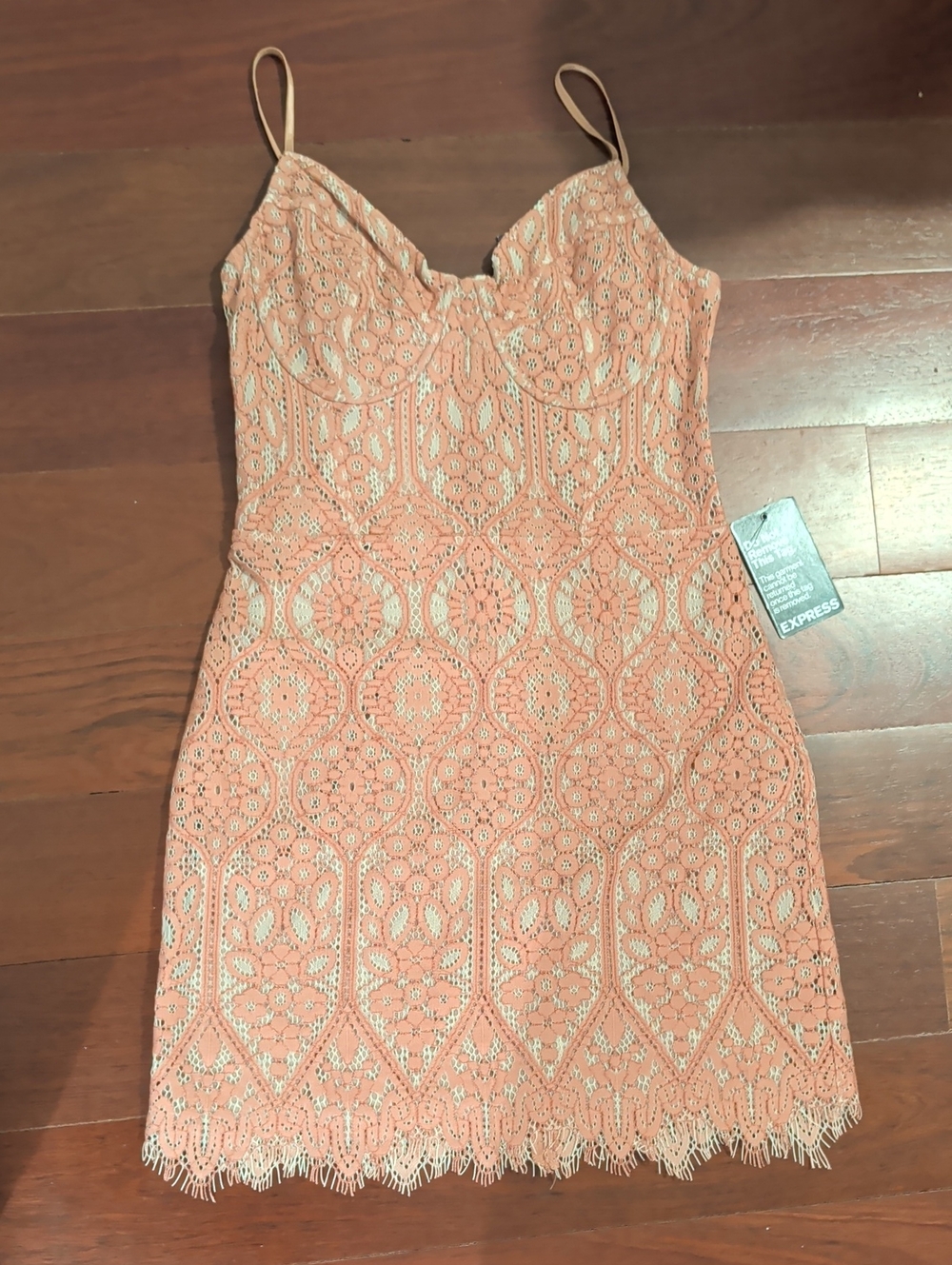 Express Peach And Tan / Nude Lace Slip Mini Dress